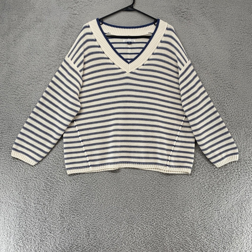 American Eagle Sweater Womens M Oversized Slouchy Striped V Neck Beachy Knit